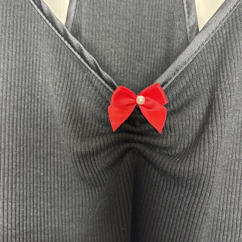 Victoria’s Secret M Tank Top Black Racerback Red Bow Detail Lounge Sleepwear - Picture 3 of 6